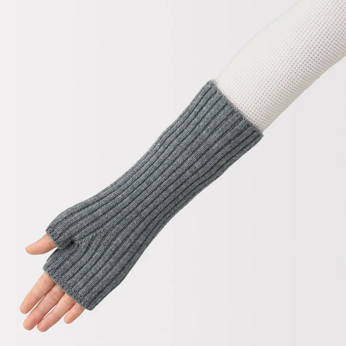 Merino Wool Ribbed Arm Warmers Grey