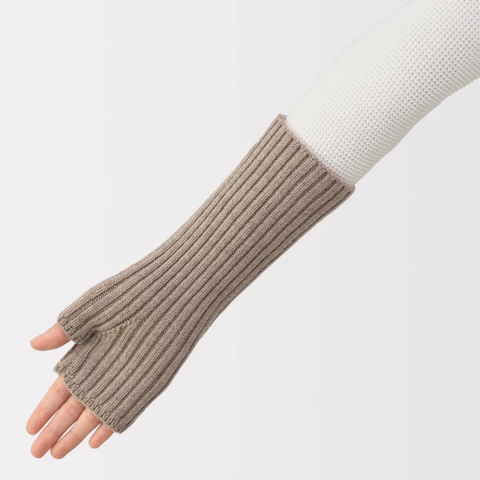 Merino Wool Ribbed Arm Warmers Light Brown