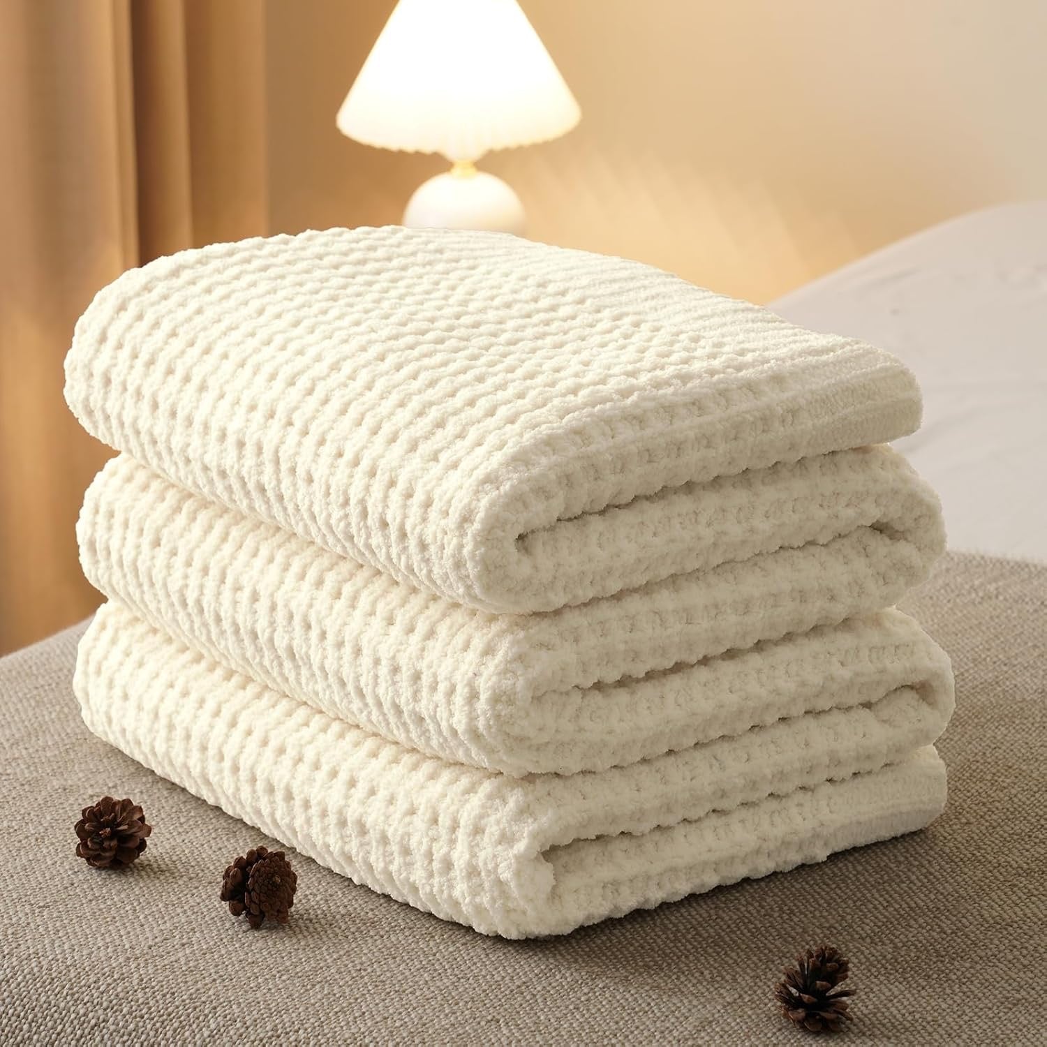 Mineral Health Waffle Knit Blanket Cream