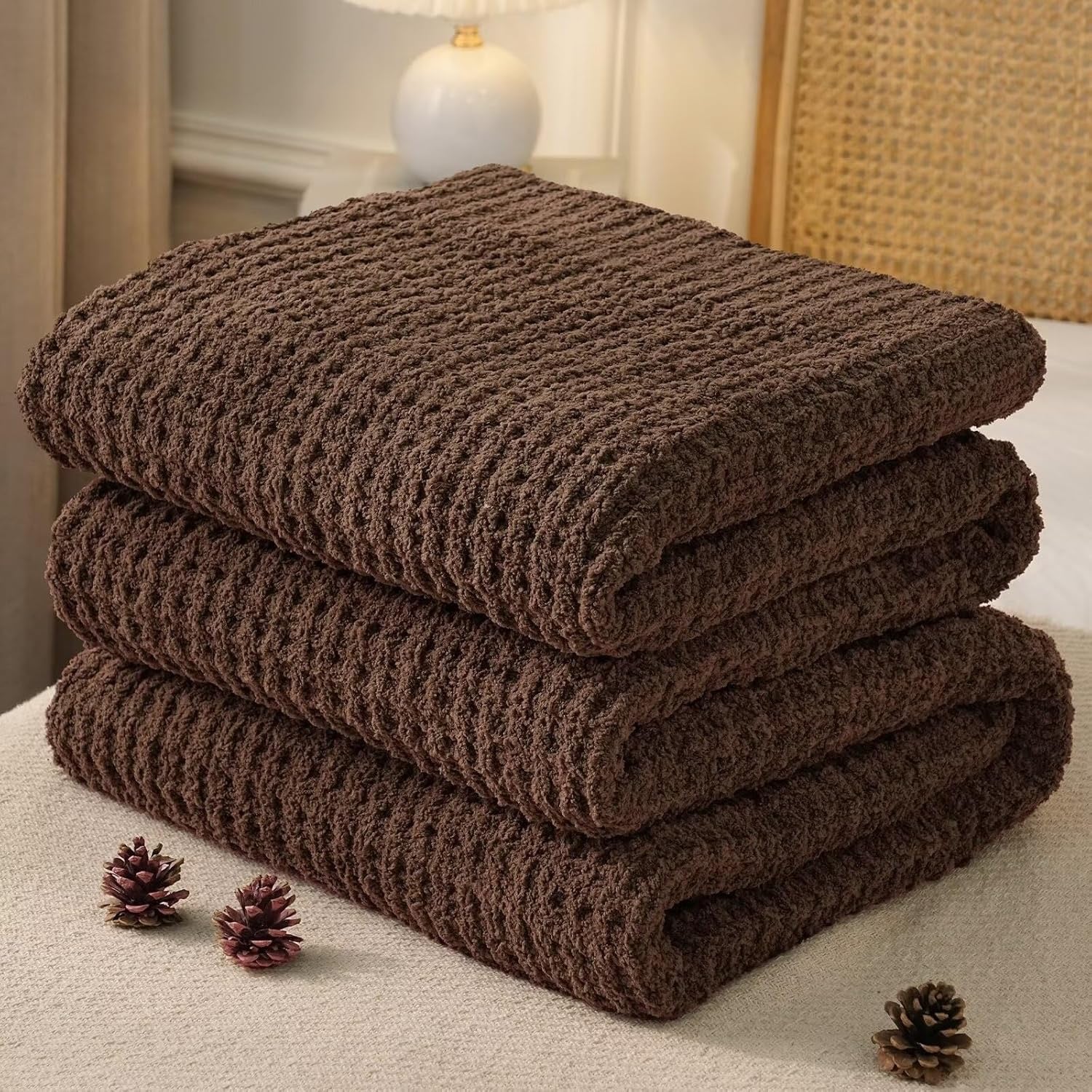 Mineral Health Waffle Knit Blanket Brown