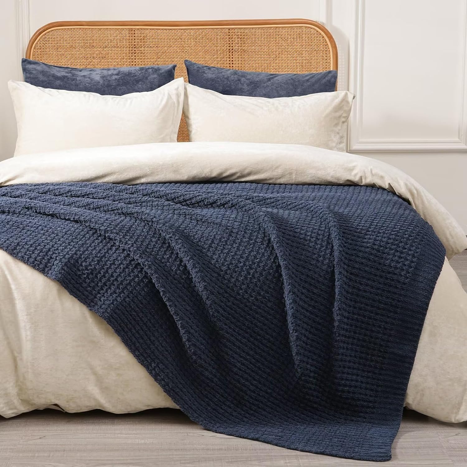 Mineral Health Waffle Knit Blanket Navy Blue