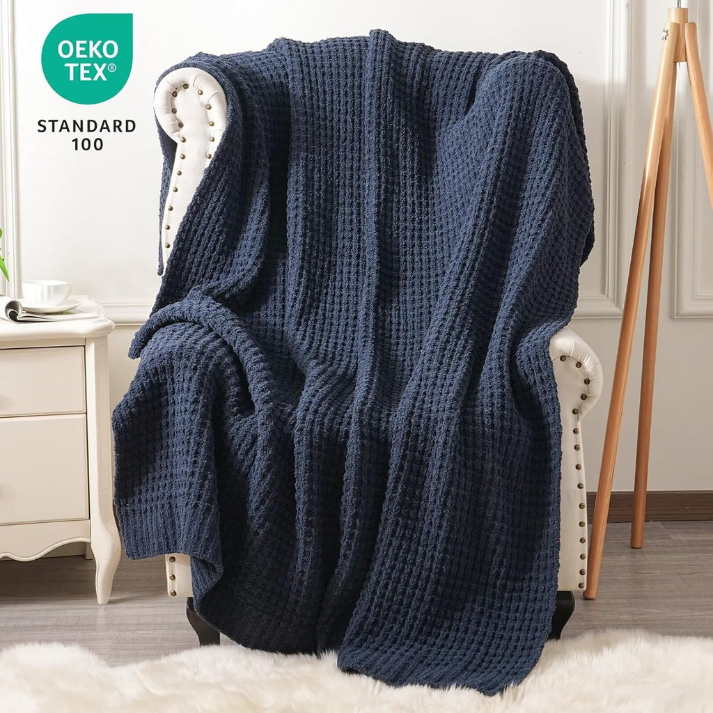 Mineral Health Waffle Knit Blanket Navy Blue