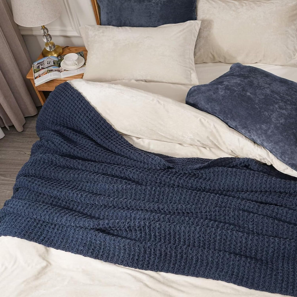 Mineral Health Waffle Knit Blanket Navy Blue