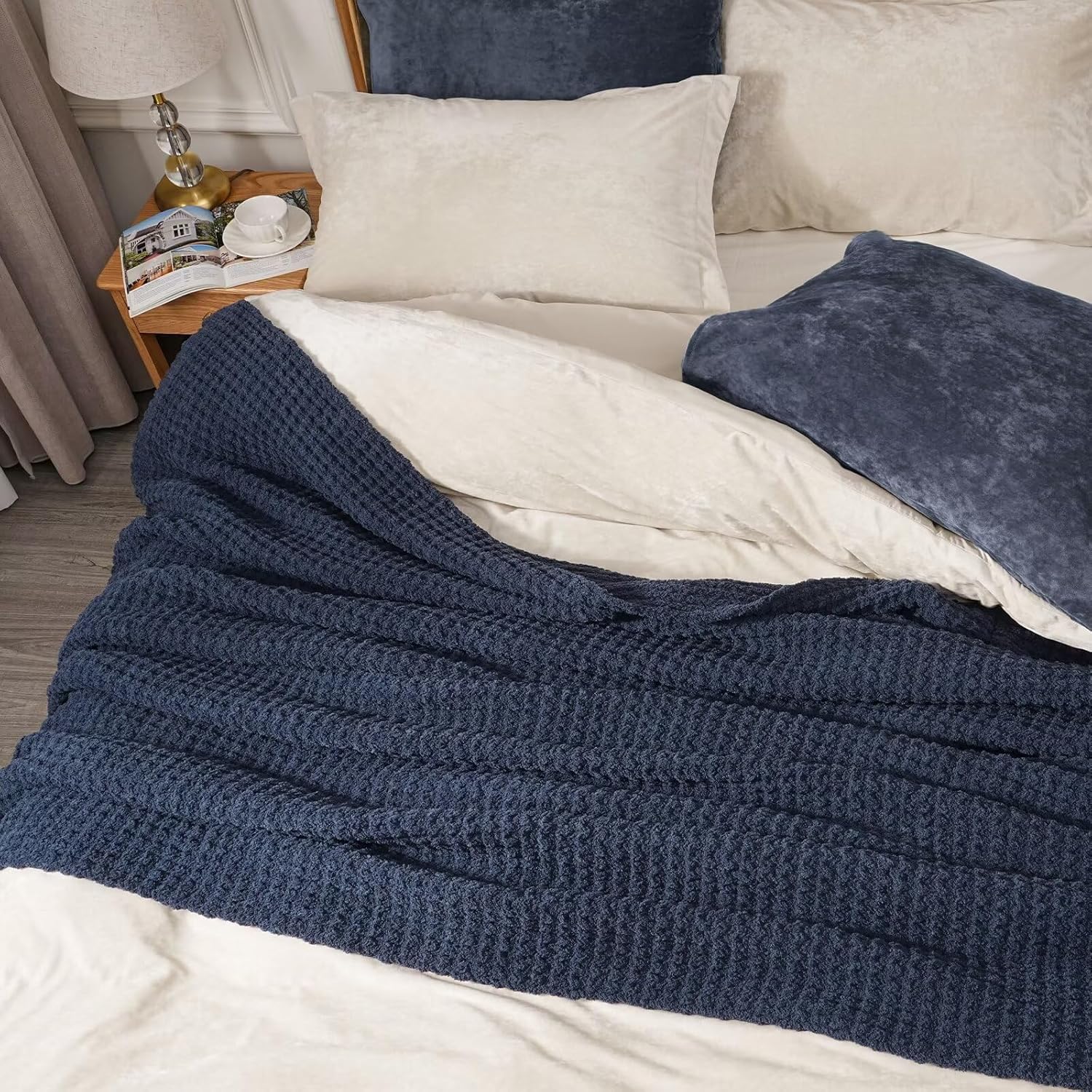 Mineral Health Waffle Knit Blanket Navy Blue