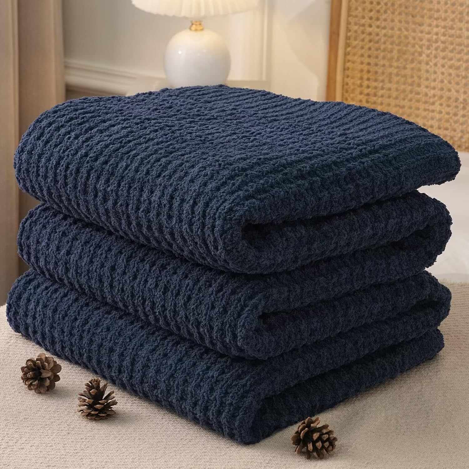 Mineral Health Waffle Knit Blanket Navy Blue