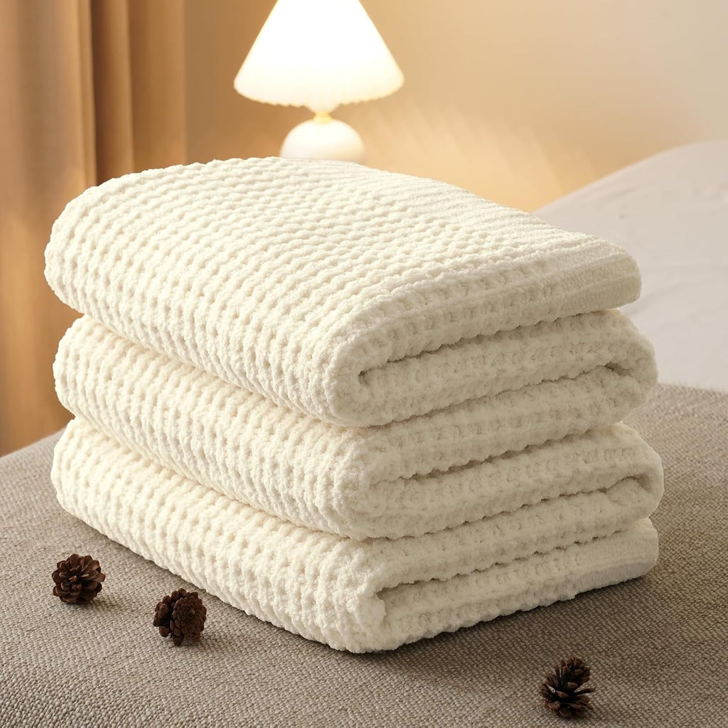 Chenille Waffle Knit Blanket - Plush Warm & Cozy