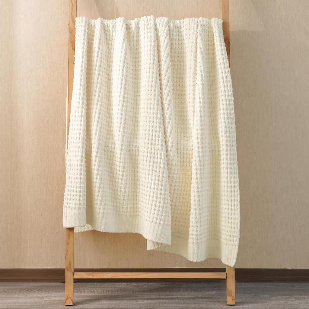 Chenille Waffle Knit Blanket - Plush Warm & Cozy