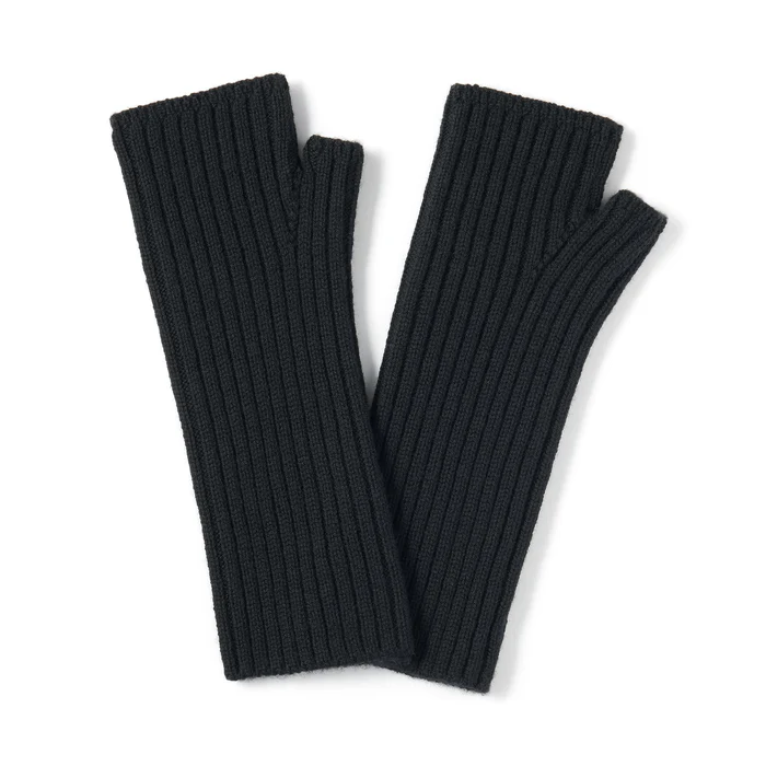 Merino Wool Ribbed Arm Warmers Black