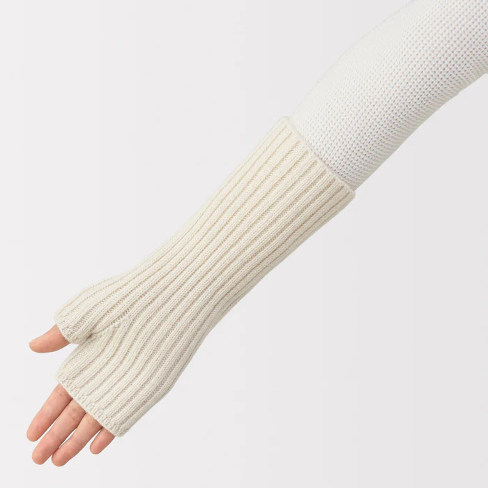 Merino Wool Ribbed Arm Warmers Cream
