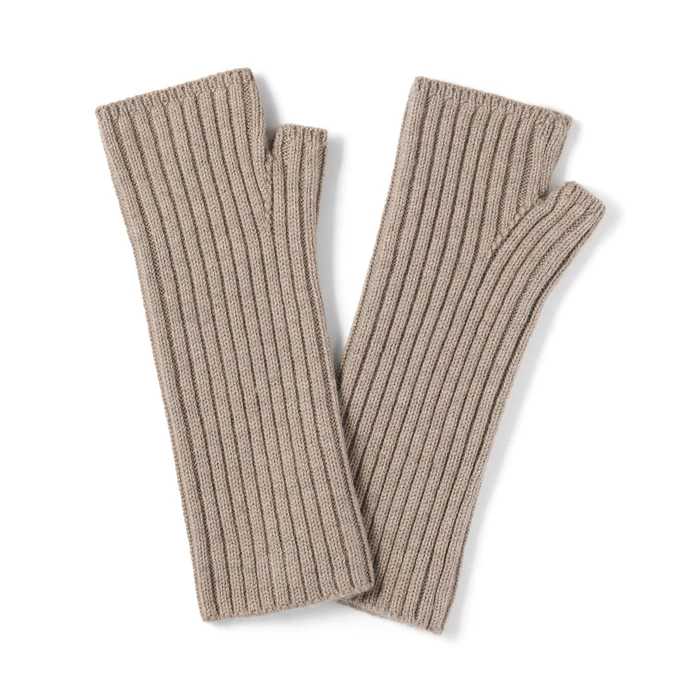 Merino Wool Ribbed Arm Warmers Light Brown