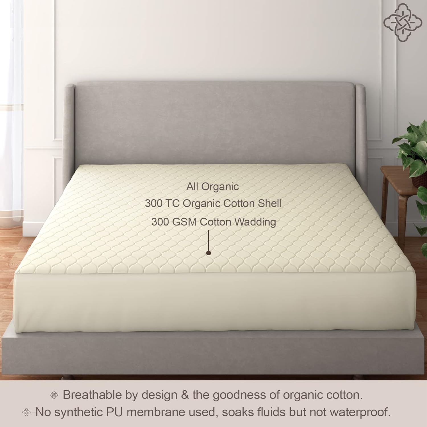 100% Organic Cotton Mattress Pad Cover Cream