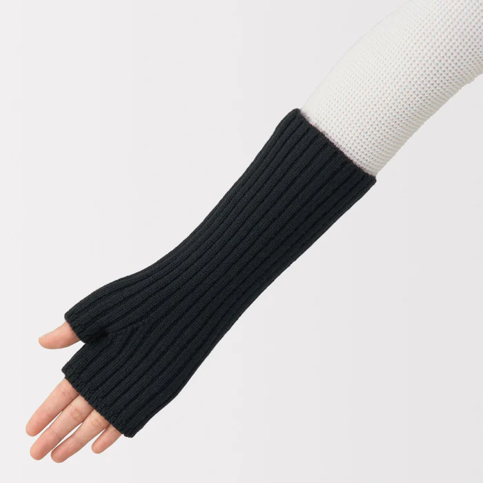 Merino Wool Ribbed Arm Warmers Black