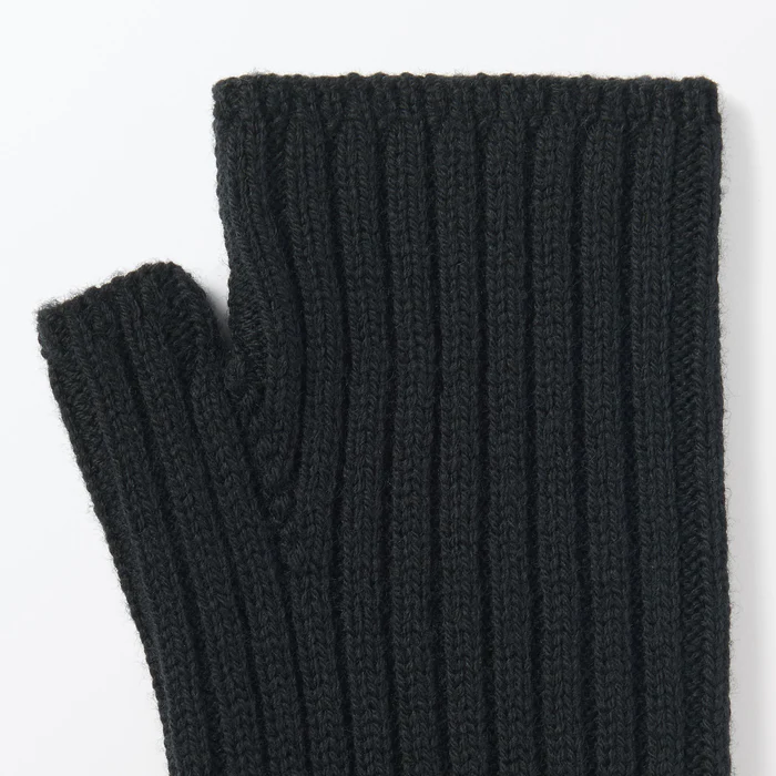 Merino Wool Ribbed Arm Warmers Black