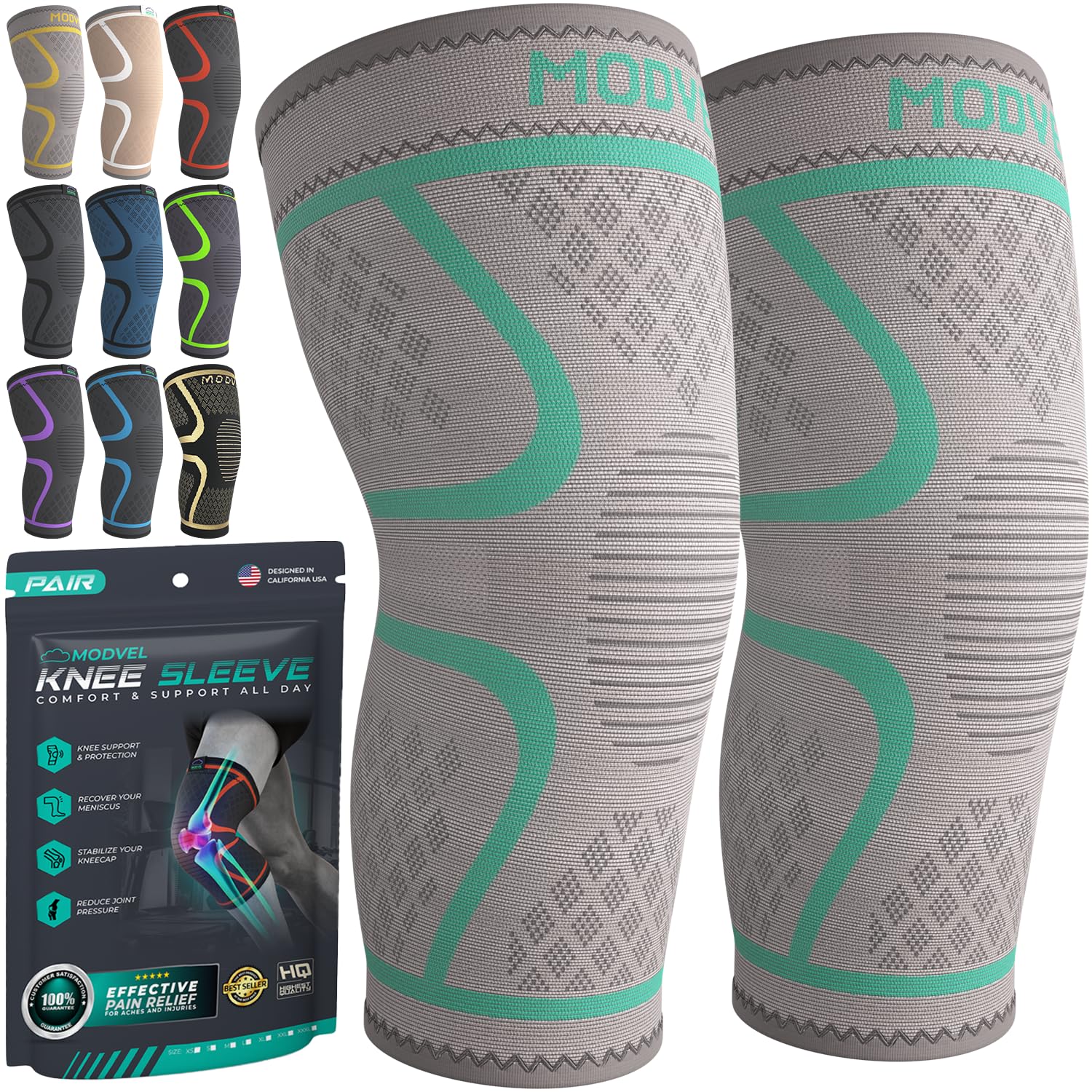 Mineral Health Compression Knee Brace GreyTurquoise
