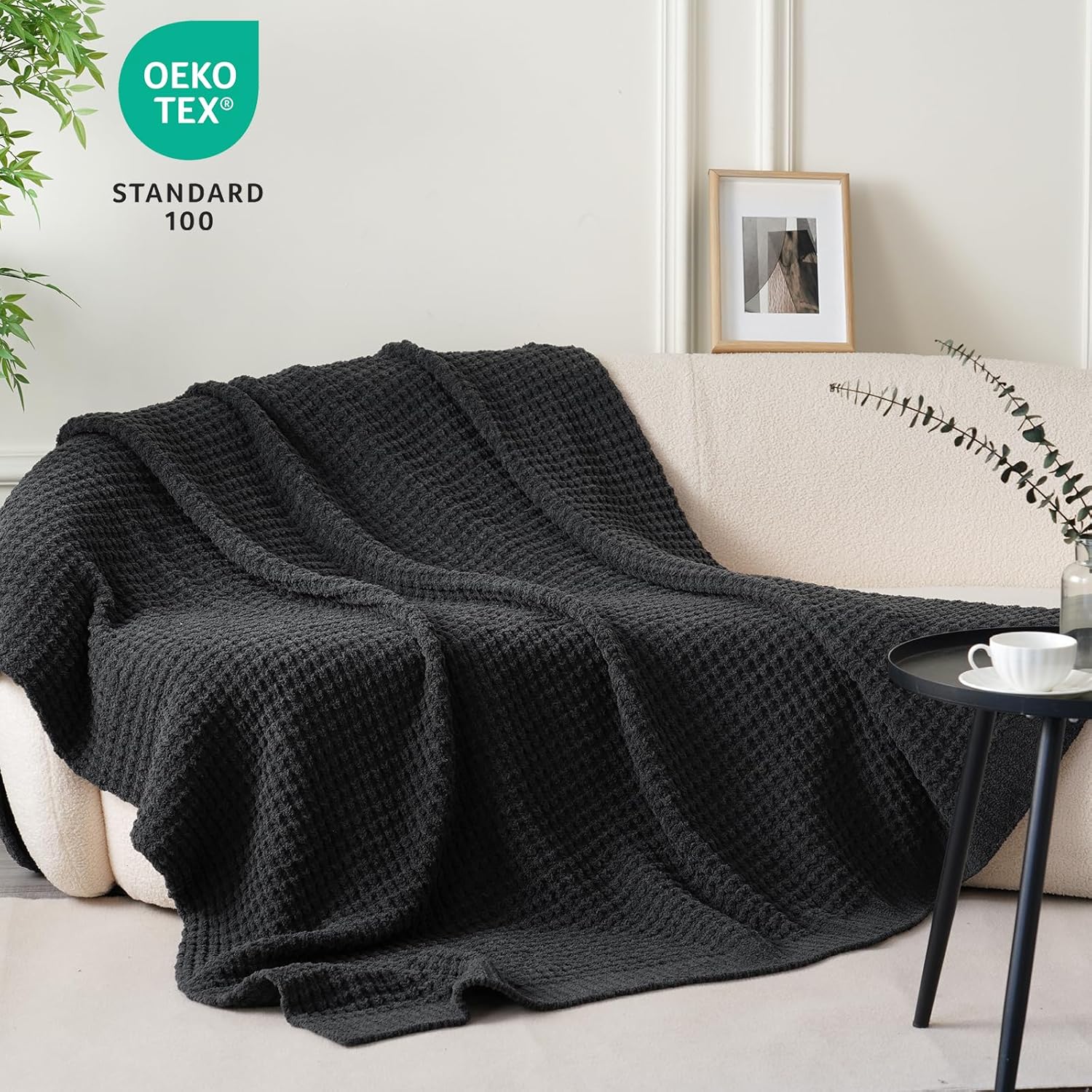 Waffle Knit Blanket Charcoal