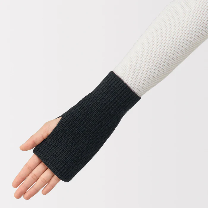 Merino Wool Ribbed Hand Warmers Black