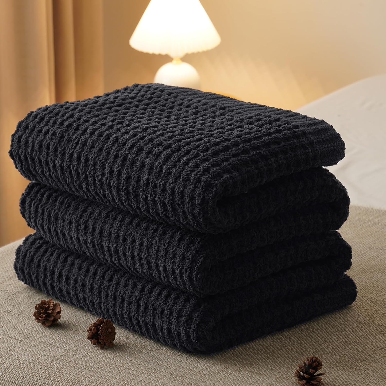 Waffle Knit Blanket Charcoal