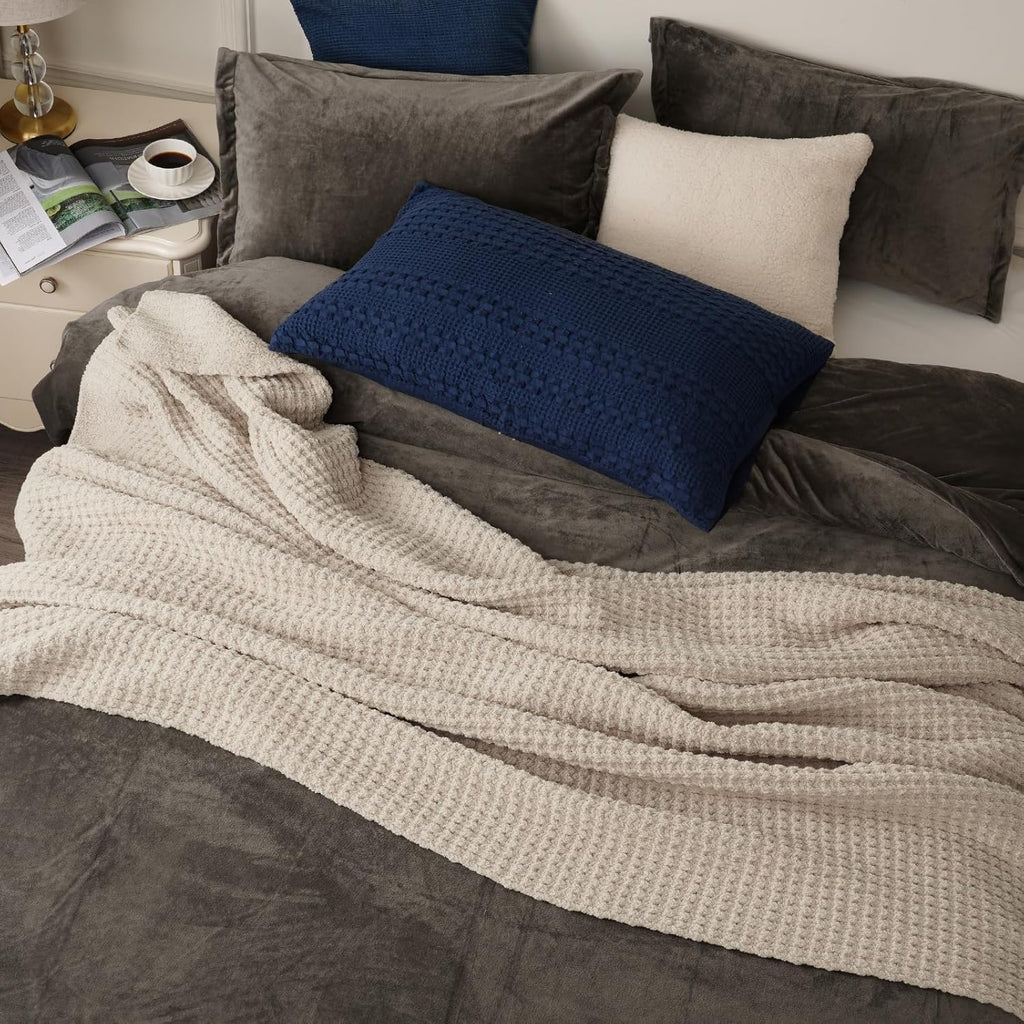 Waffle Knit Blanket Charcoal