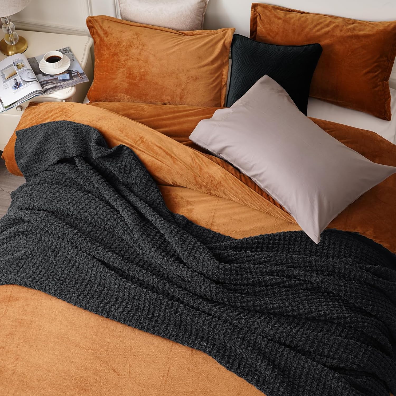 Waffle Knit Blanket Charcoal