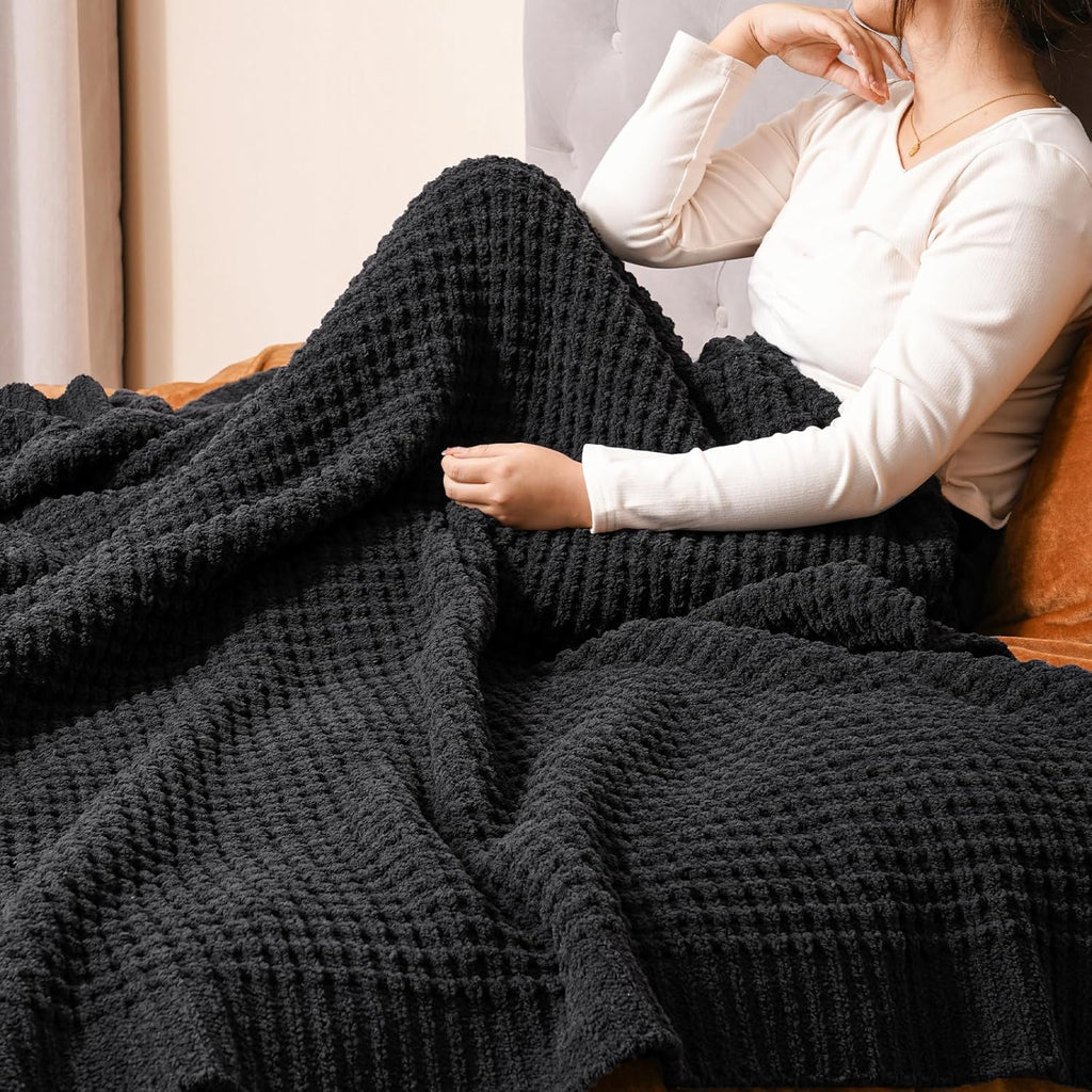 Waffle Knit Blanket Charcoal